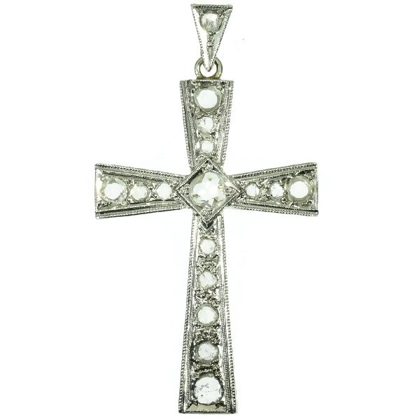 Vintage white gold cross with rose cut diamonds
